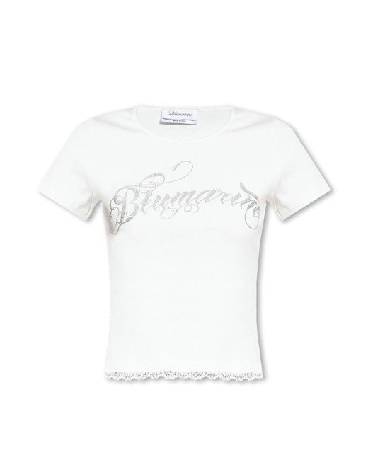 Blumarine White Ribbed Top With Logo