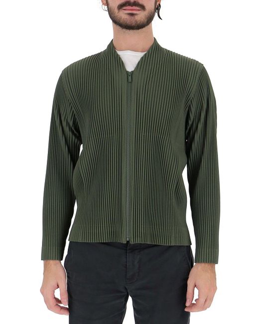 Homme Plissé Issey Miyake Synthetic Pleated Zipped Jacket in Green for ...