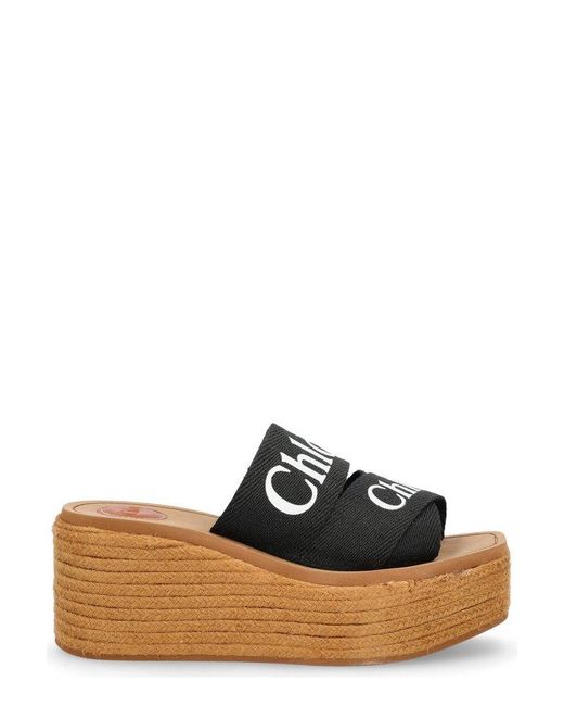 Chloé Black Logo Printed Slip-on Wedge Sandals