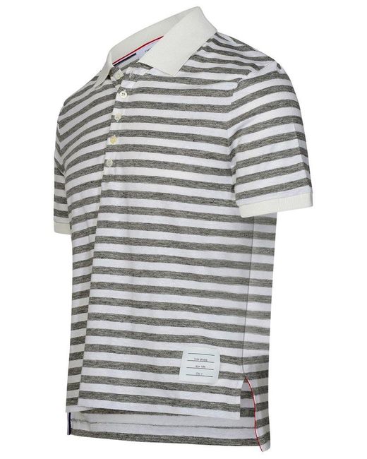 Thom Browne Gray White Linen Blend Polo Shirt for men