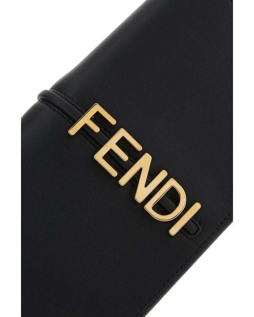 Fendi Black Graphy Leather Wallet On Chain