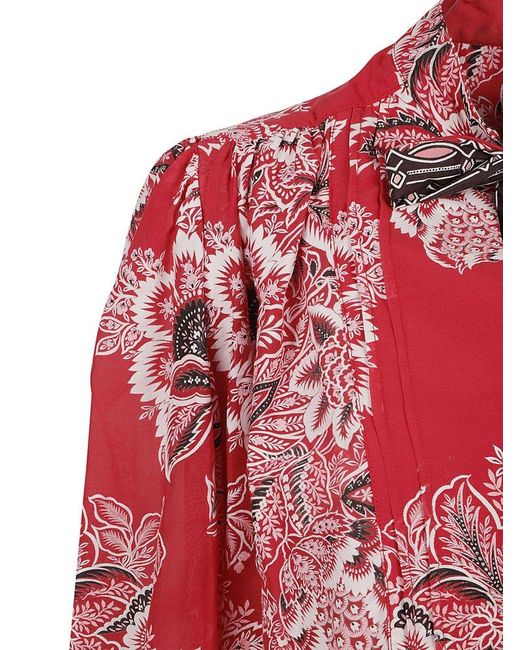 Etro Red Floral-printed Long-sleeved Blouse