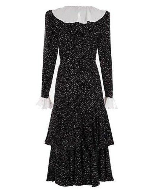 Alessandra Rich Black Polka Dot Printed V-neck Midi Dress