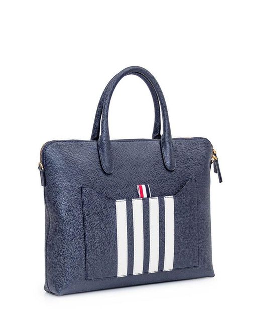 Thom Browne Blue 4-bar Stripe Zipped Briefcase for men