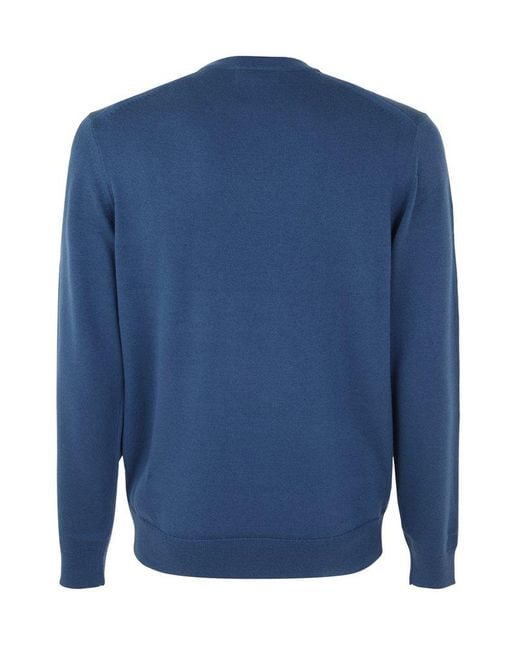 Fred Perry Blue Logo-embroidered Long-sleeved Crewneck Jumper for men
