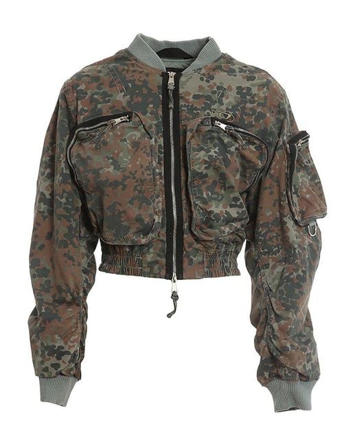 DIESEL Green Camouflage Print Zipped Bomber Jacket