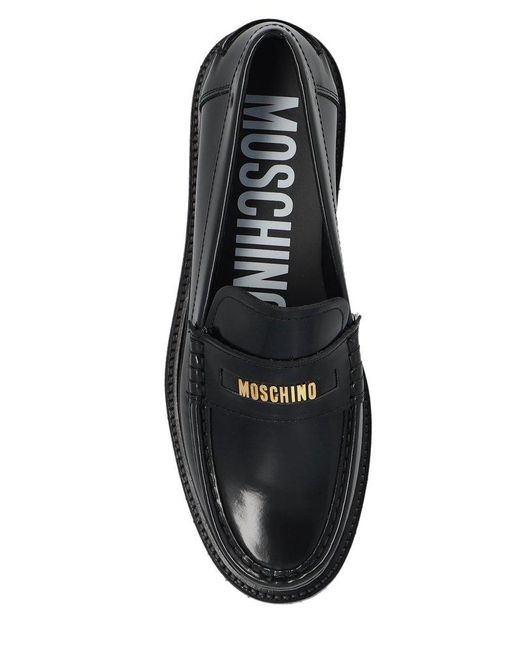 Moschino Black Logo Plaque Slip-on Loafers