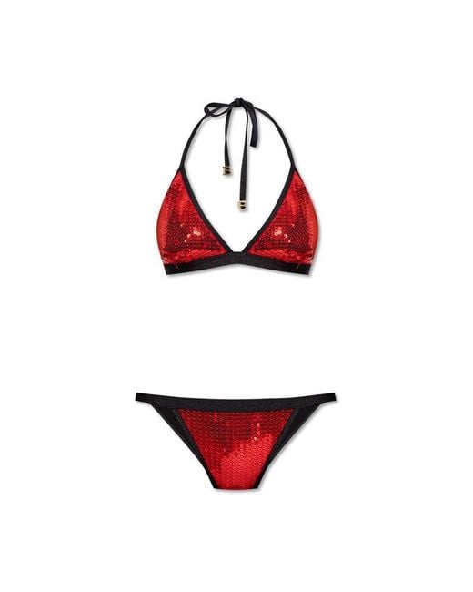 Balmain Red Sequinned Two-piece Swimsuit