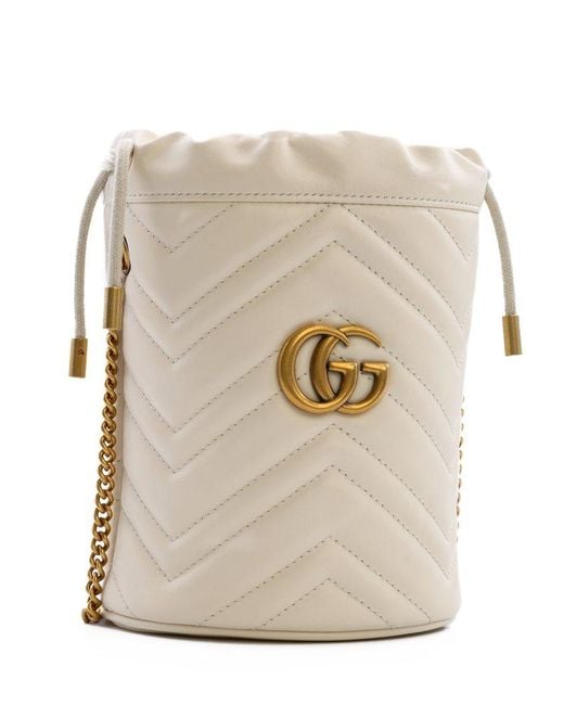 Gucci White GG Marmont Mini Quilted Bucket Bag