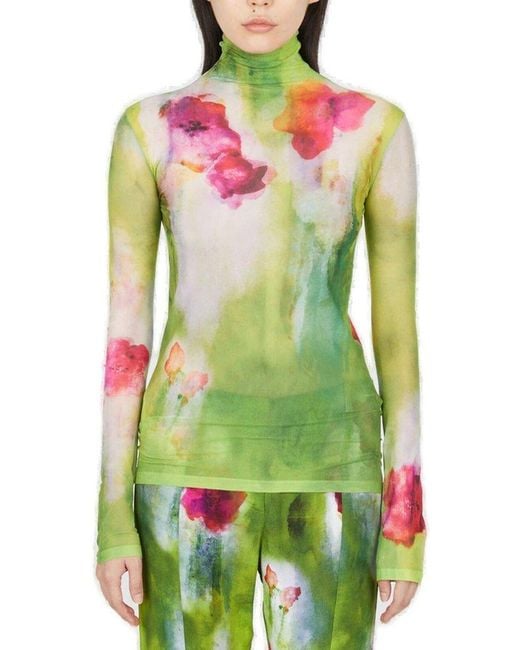 Acne Green Floral Print Long-sleeve Top