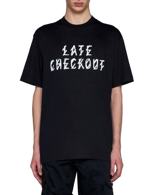 44 Label Group Black Late Checkout Graphic-printed Crewneck T-shirt for men