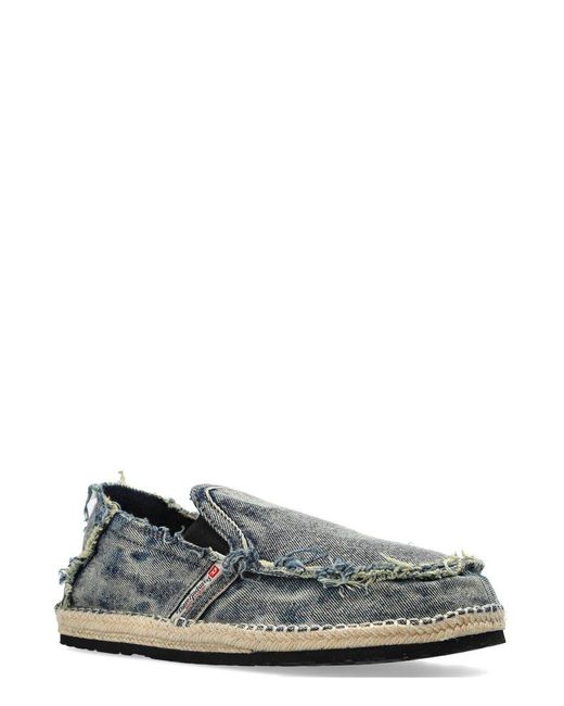 DIESEL Gray D-Lukas Esp Distressed Denim Espadrille Loafers for men