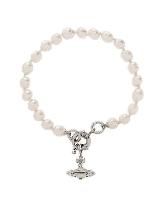 Vivienne Westwood White Orb Charm Pearl Bracelet