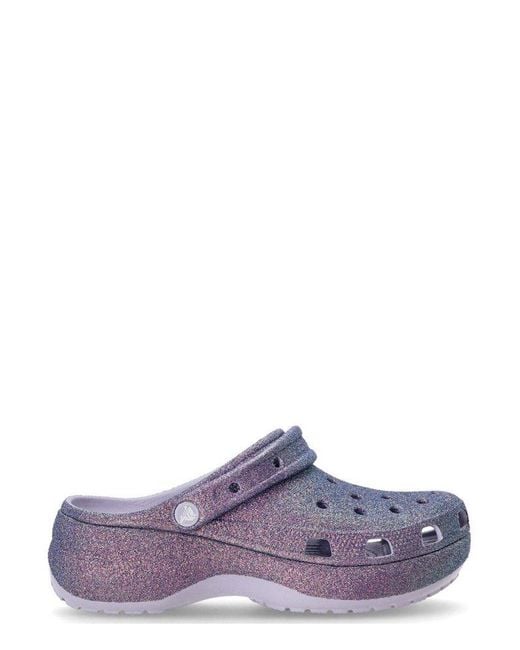 CROCSTM Purple Classic Platform Iridescent Glitter Clogs