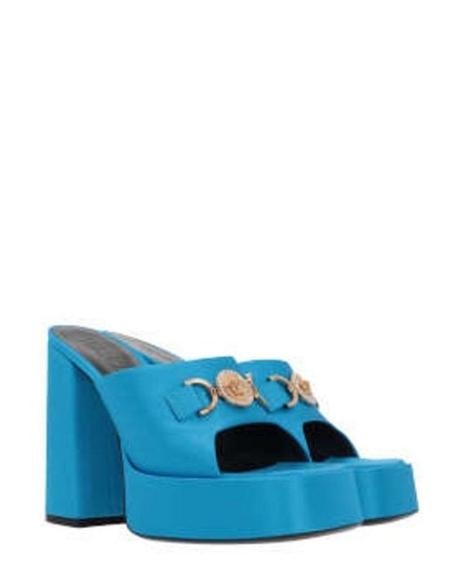 Versace Blue Medusa Embellished Slip-on Sandals