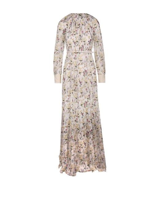 Max Mara White Floral Printed Long-sleeved Dress