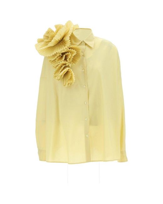 Dries Van Noten Yellow Long-sleeved Flower Detailed Shirt