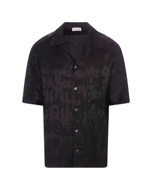 Alexander McQueen Black Graffiti-jacquard Buttoned Shirt for men