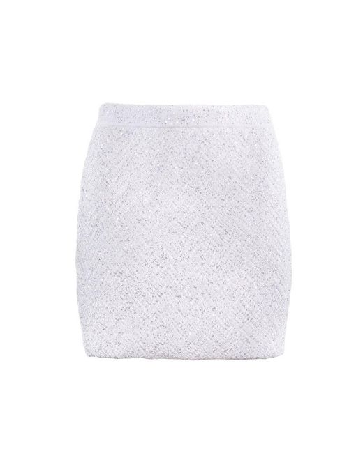 Missoni White Sequin-embellished Chevron Knit Mini Skirt