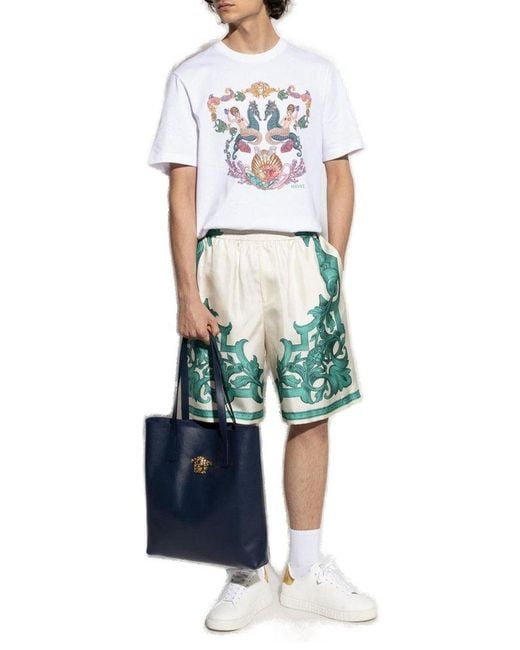 Versace Green Pattern Print Elasticated Waistband Shorts for men