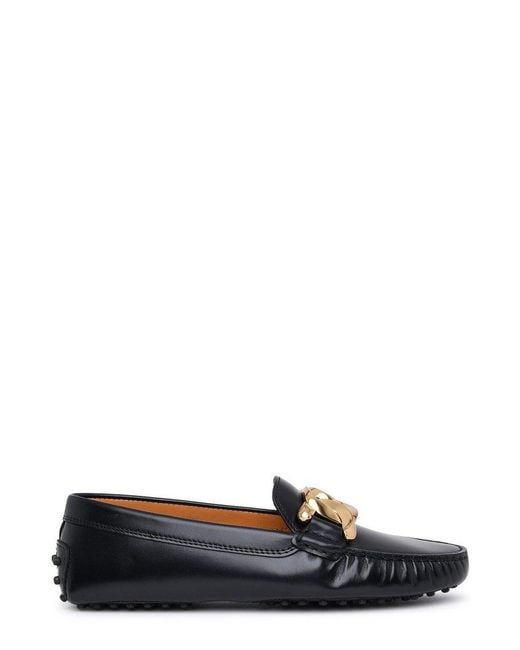 Tod's Leather Logo Plaque Loafers in Black | Lyst