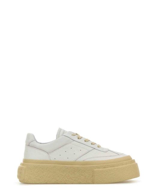 MM6 by Maison Martin Margiela White Contrasted-Platform Lace-Up Sneakers