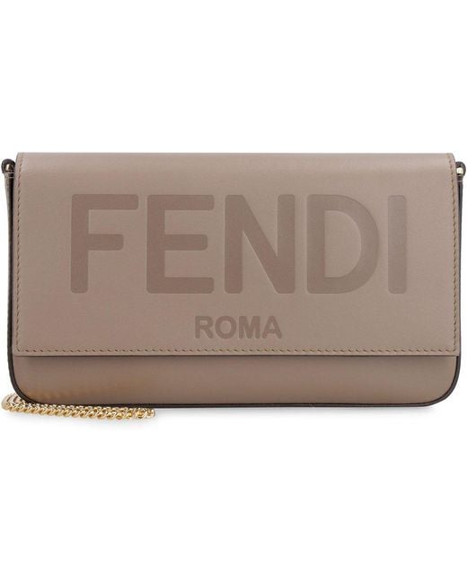 Fendi Black Roma Lettering Chain Shoulder Bag