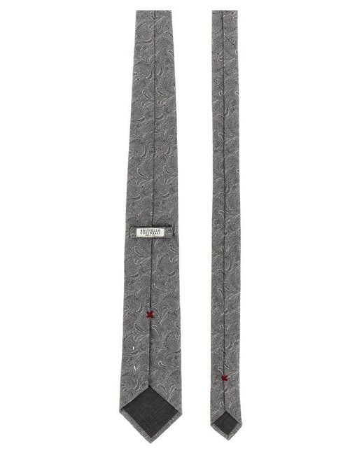 Brunello Cucinelli White Brocade Tie for men