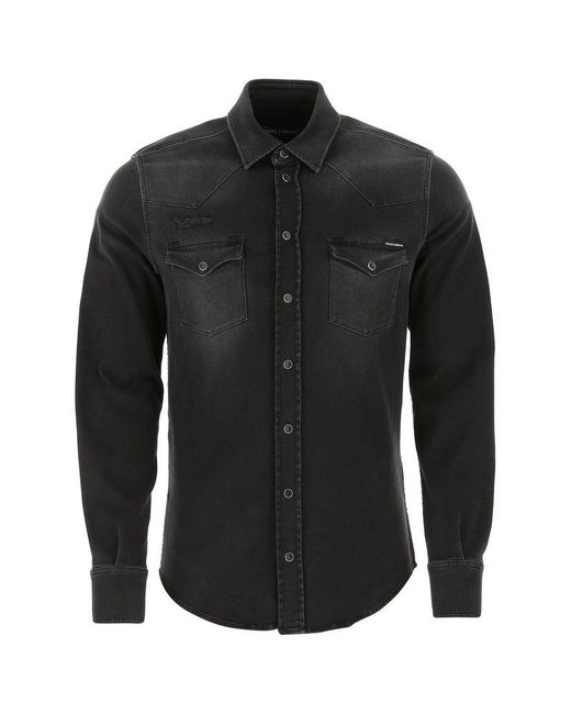 Dolce & Gabbana Black Logo Denim Shirt for men