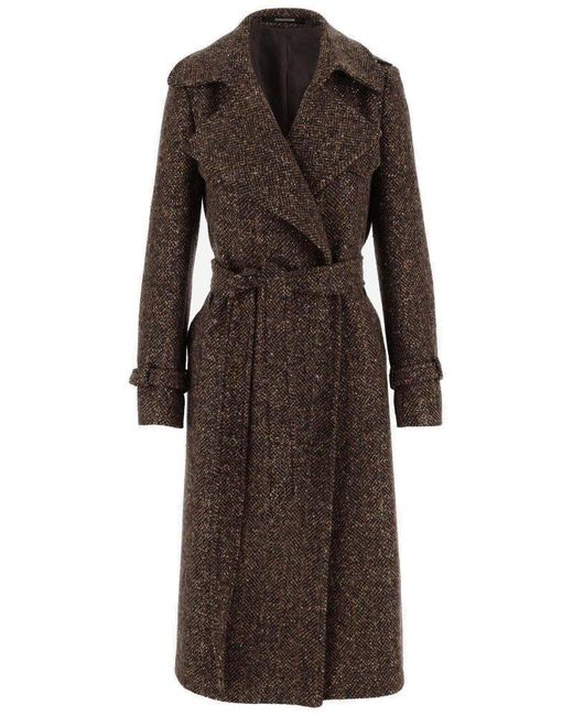 Tagliatore Brown Wool Blend Tweed Long Coat