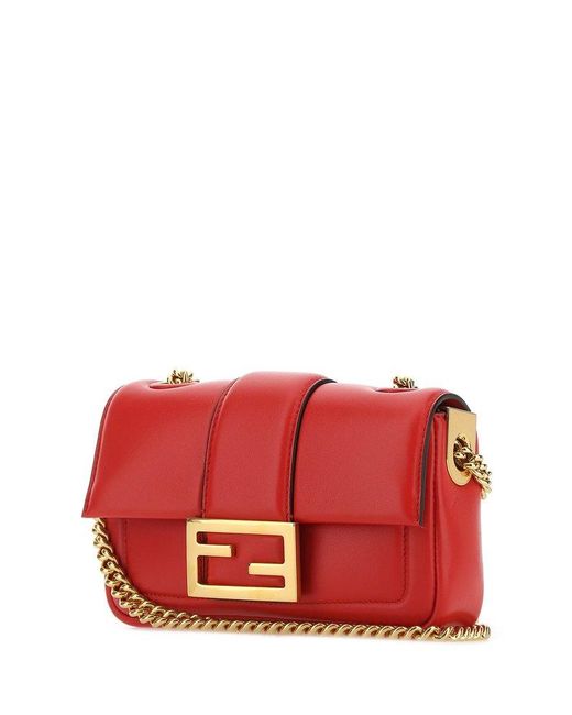 Fendi Bag Selleria Baguette Small 8BS017 Red Leather Chain