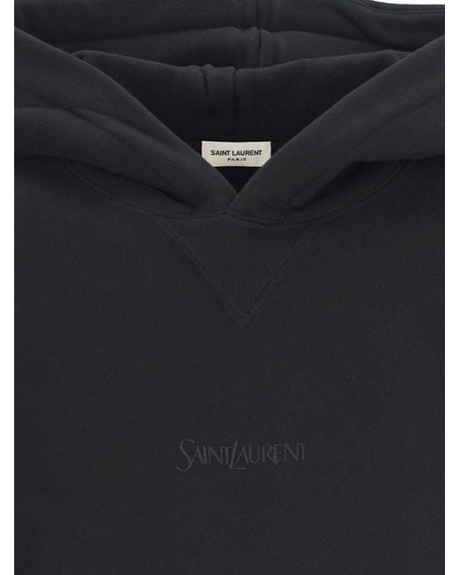 Saint Laurent Blue Logo Embroidered Long-Sleeved Hoodie for men