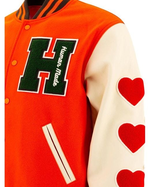 Human Made Orange Heart Patch Varsity Jacket for men