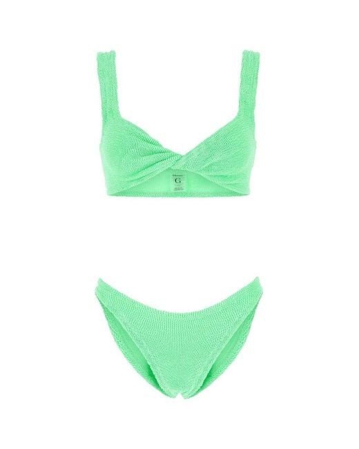 Hunza G Juno Crinkle Stretched Bikini Set in Green | Lyst