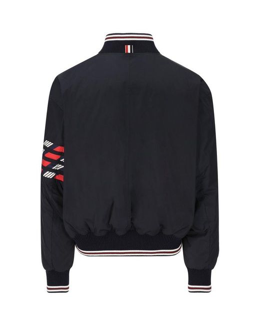 Thom Browne Blue 4-bar Striped Zipped Puffer Bomber Jacket for men