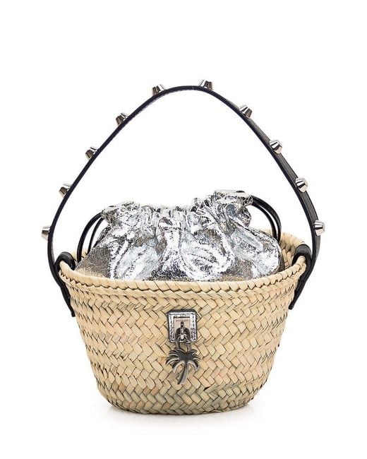 Palm Angels Metallic Palm Plaque Drawstring Basket Bag