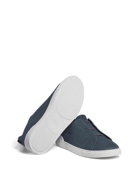 Zegna Blue Triple Stitch Sneakers for men