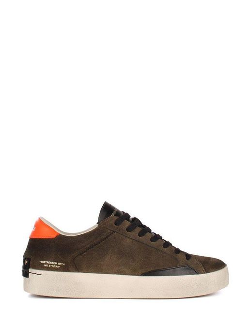 Crime London Brown Distressed Lace-Up Sneakers for men