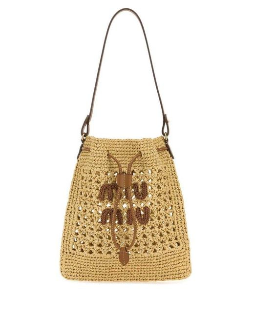 Miu Miu Natural Drawstring Woven Mini Tote Bag