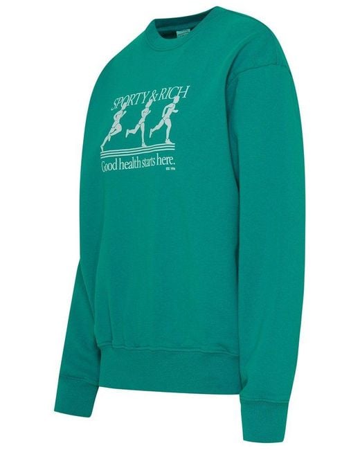 Sporty & Rich Green Logo Print Crewneck Sweater for men
