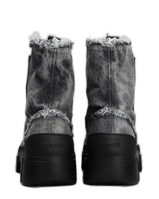 Vic Matié Black Distressed Denim Lace-Up Boots