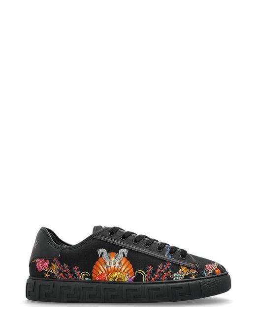 Versace Black Coral Theatre Greca Lace-Up Sneakers for men