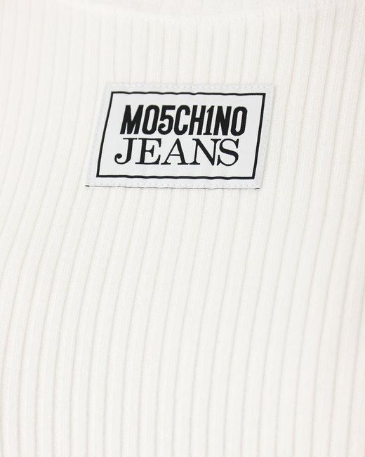 Moschino White Jeans Logo Patch Ribbed-knit Top