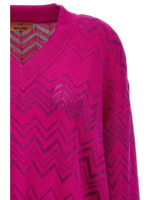 Missoni Pink Zig-zag V-neck Knitted Jumper