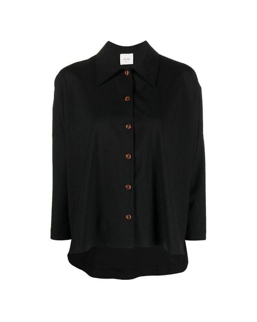 Alysi Black Straight-point Collared Buttoned Shirt