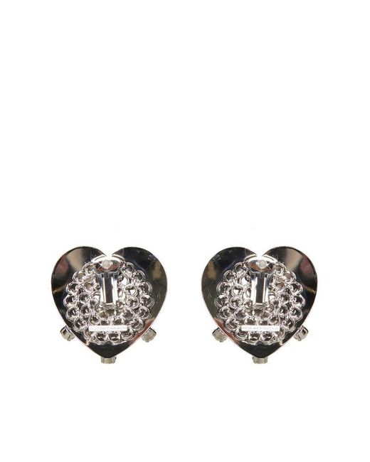 Alessandra Rich Metallic Heart Embellished Earrings