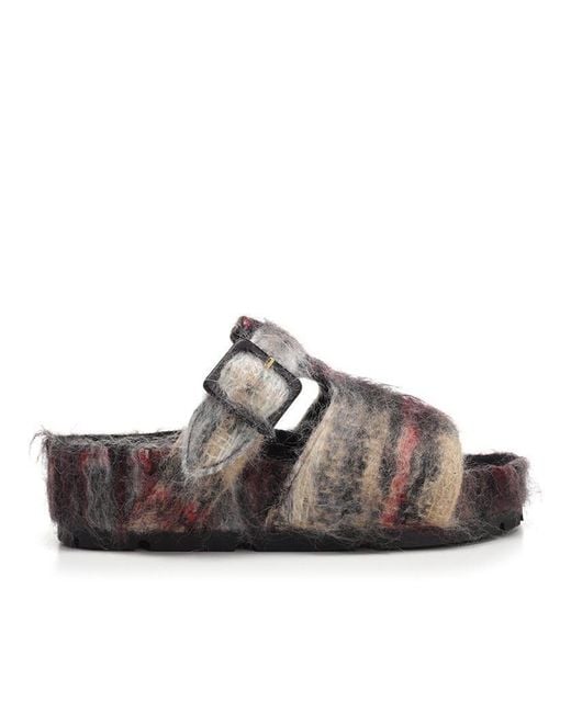 Celine Mohair Boxy Sandals in Brown | Lyst