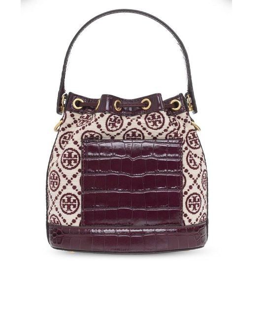 Tory Burch Red T Monogram Strapped Bucket Bag