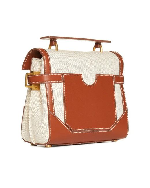 Balmain Brown Neutral B-buzz 23 Top Handle Bag - Women's - Linen/flax/cotton/bos Taurus/bos Taurus