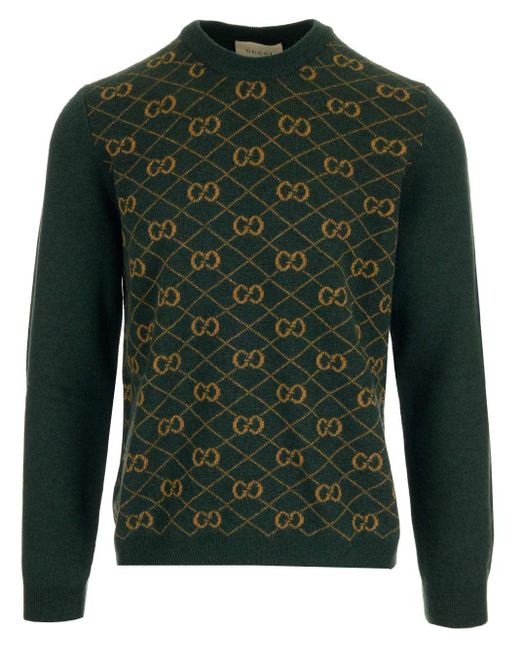 Gucci Green GG Motif Embroidery Wool Sweater for men